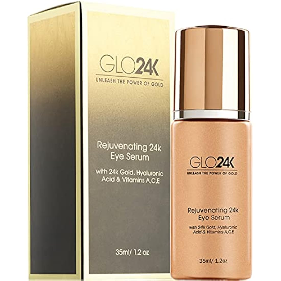 GLO24K Eye Serum with 24k Gold, Anti-Aging Formula with Vitamins and Hyaluronic Acid