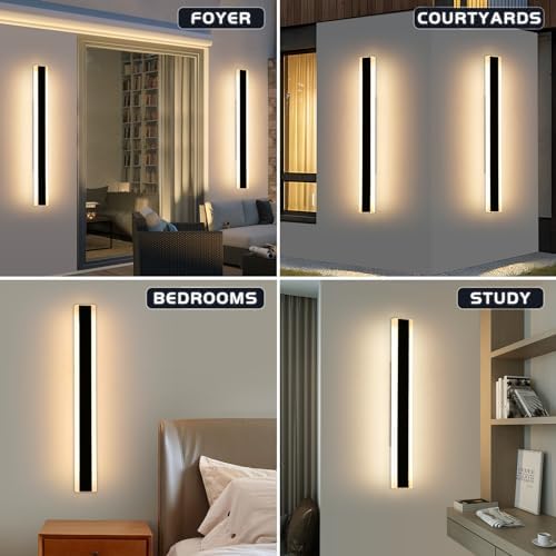 Mikeru Outdoor Light Modern 100cm, 2Pack Warm White Exterior Black Long Wall Light 3000K Contemporary Outdoor Wall Lights 35W Garden Wall Lights Mains Powered for Villa, Courtyard Doorway