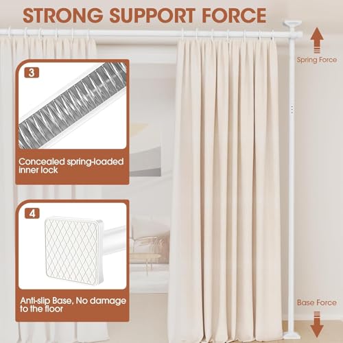 WELDUN Room Divider Curtain Rods, Floor Standing drapery rod, No Drill Damage Free Stand Alone Curtain Rods, Heavy Duty Vertical Tension Curtain