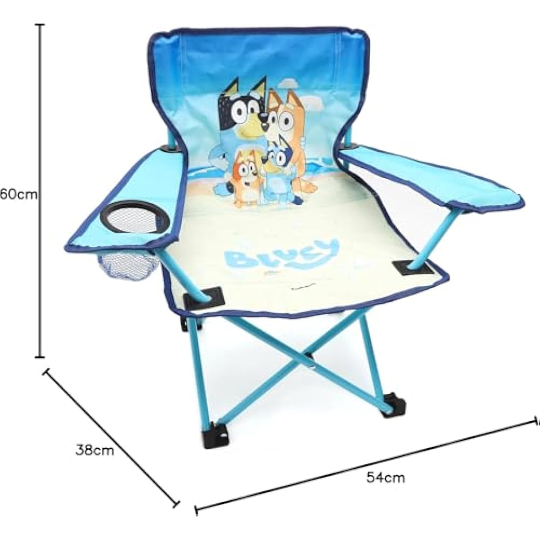 Toyland® Bluey & Bingo Folding Children's Camping Chair With Cup Holder & Storage Bag - Perfect for Camping Trips, Beach & Garden