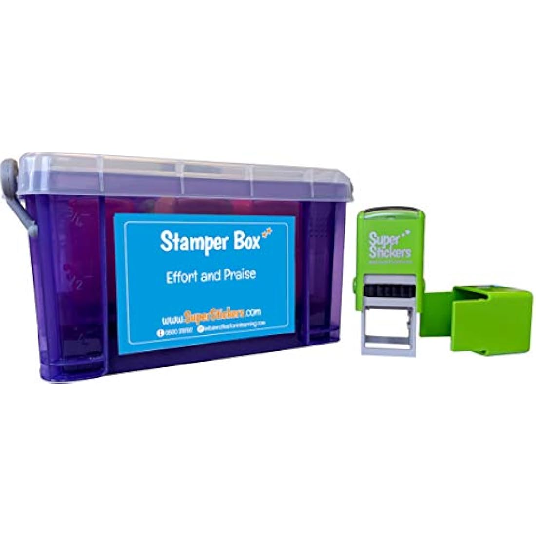 SuperStickers Effort and Praise Stampers - 6 Different stampers for Teachers in a Storage Box.