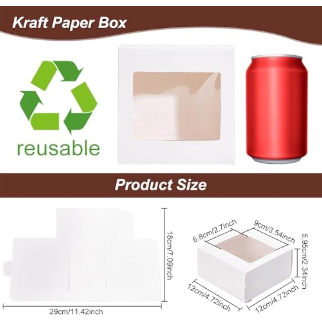 BENECREAT 18Packs 12x12x6cm Clear PVC Square Window Gift Boxes, White Kraft Paper Present Boxes for Showers, Weddings, Birthday Parties