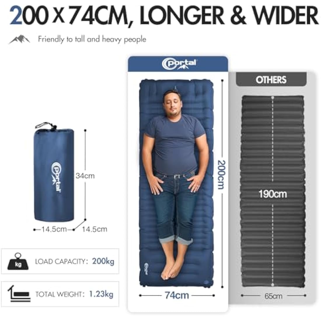 Portal Camping Mattress Single 10cm Thick with Foot Pump Inflatable Camping Mat Sleeping Pad Inflating Tent Mattress Camp Air Bed for Adults Lightweight Roll Mat Portable Outdoor Backpack