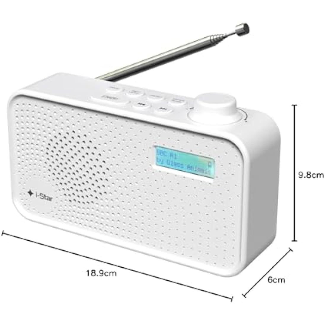 DAB Radio Portable, DAB Plus/DAB Radio, FM Radio Mains Powered or Battery, USB Charging, Clear LCD Display (White)