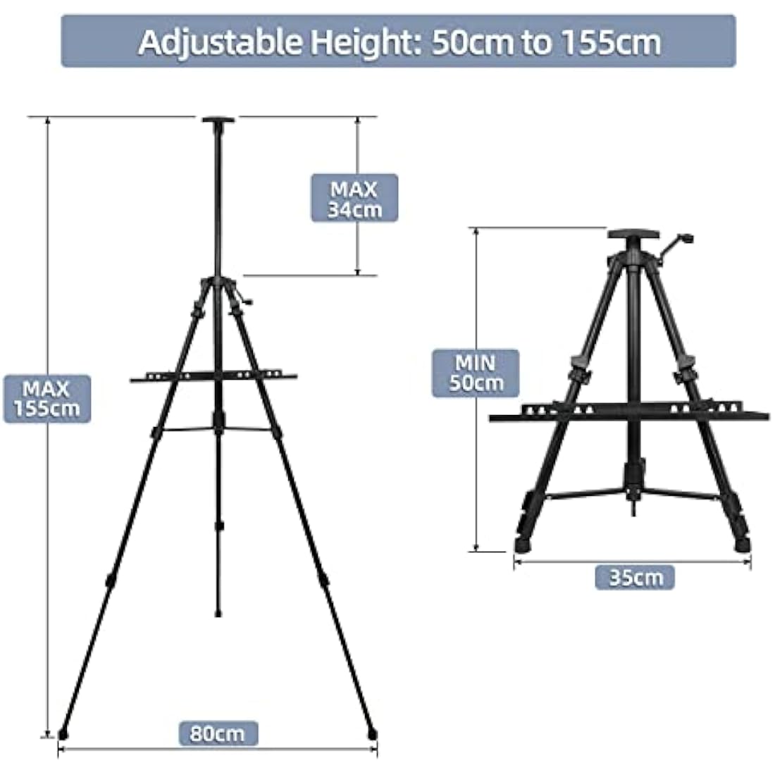 STANDNEE Painting Easel for Adults - Adjustable Artist Easel Stand 50-155cm, Aluminium Tripod with Folding Legs & Portable Bag, Art Display Easel for Canvas Studio, Home Use (Black)