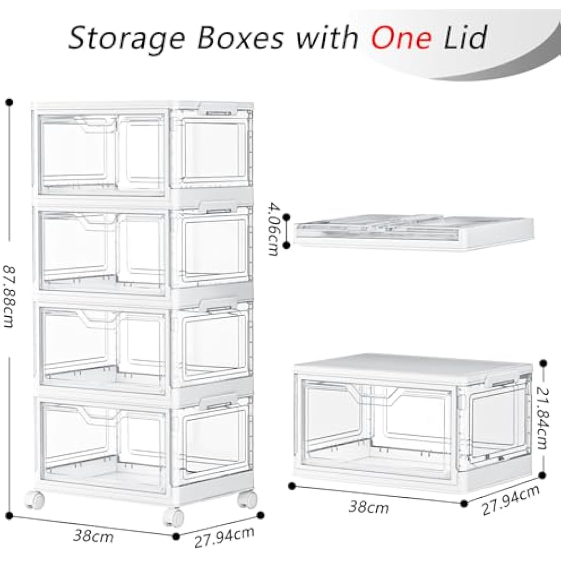 TidyTrove Storage Boxes with Lid - 23L*4 Plastic Storage Box with Front Door, 4 Tier Stackable Boxes, Plastic Drawers, Large Storage Box with Lid for Kitchen Storage & Organisation