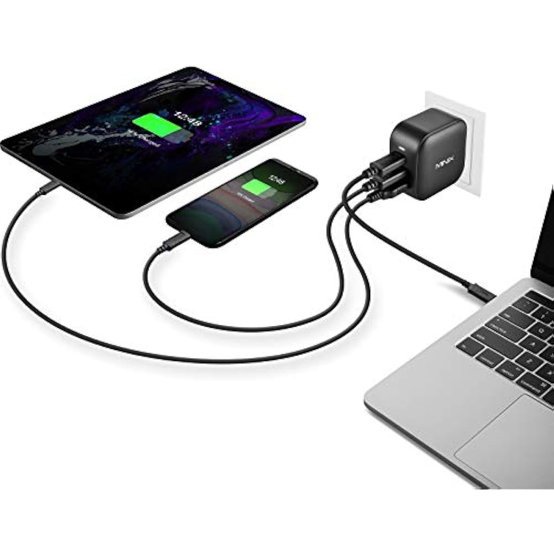 MINIX 66W Turbo 3-Port GaN Wall Charger 2 x USB-C Fast Charging Adapter, 1 x USB-A Quick Charge 3.0, Compatible with Laptop, iPad Pro, iPhone 14 Pro,Max XR XS X SE2 and More (NEO P1)