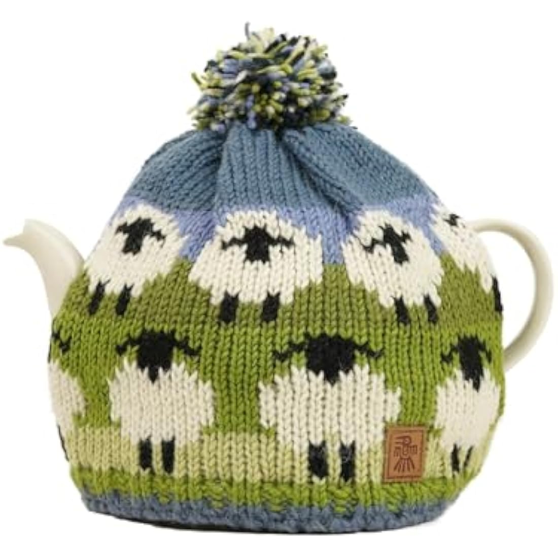 Pachamama Handknitted Medium 4-6 Cup 1.2L Wool Tea Cosy/Teapot Cover - Sheep Pattern Insulated Handmade Fair Trade Multicoloured