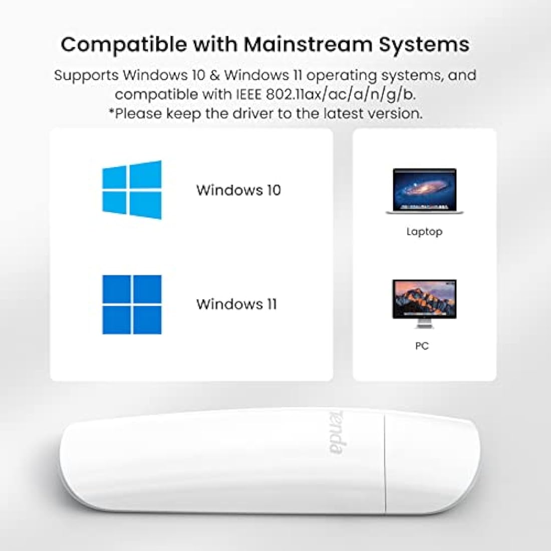 Tenda AX1800 Wi-Fi 6 Dongle – USB 3.0 Wi-Fi Adapter – Dual Band MU-MIMO 1800Mbps for PC/Desktop/Laptop – Supports Windows 11 & 10 ONLY (U18)