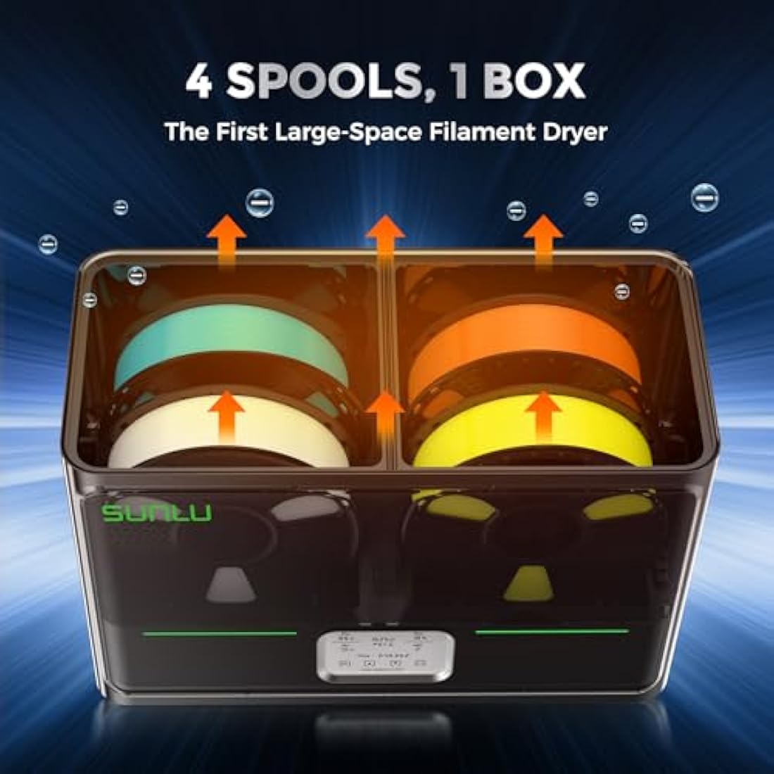 SUNLU Official Filament Dryer S4, 2025 Newest 3D Printer Filament Dry Box, Upgraded 4-Spool Filament Dehydrator, Auto Humidity Control, Fast Heating, Temperature Balance, Filaments Storage Box