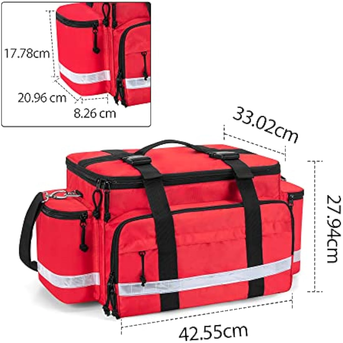 Damero Medical Supplies Bag - Empty First Responder Aid Bag with Detachable Dividers and Top Buckles, Ideal for Trauma, Home Health, Nurse, Red