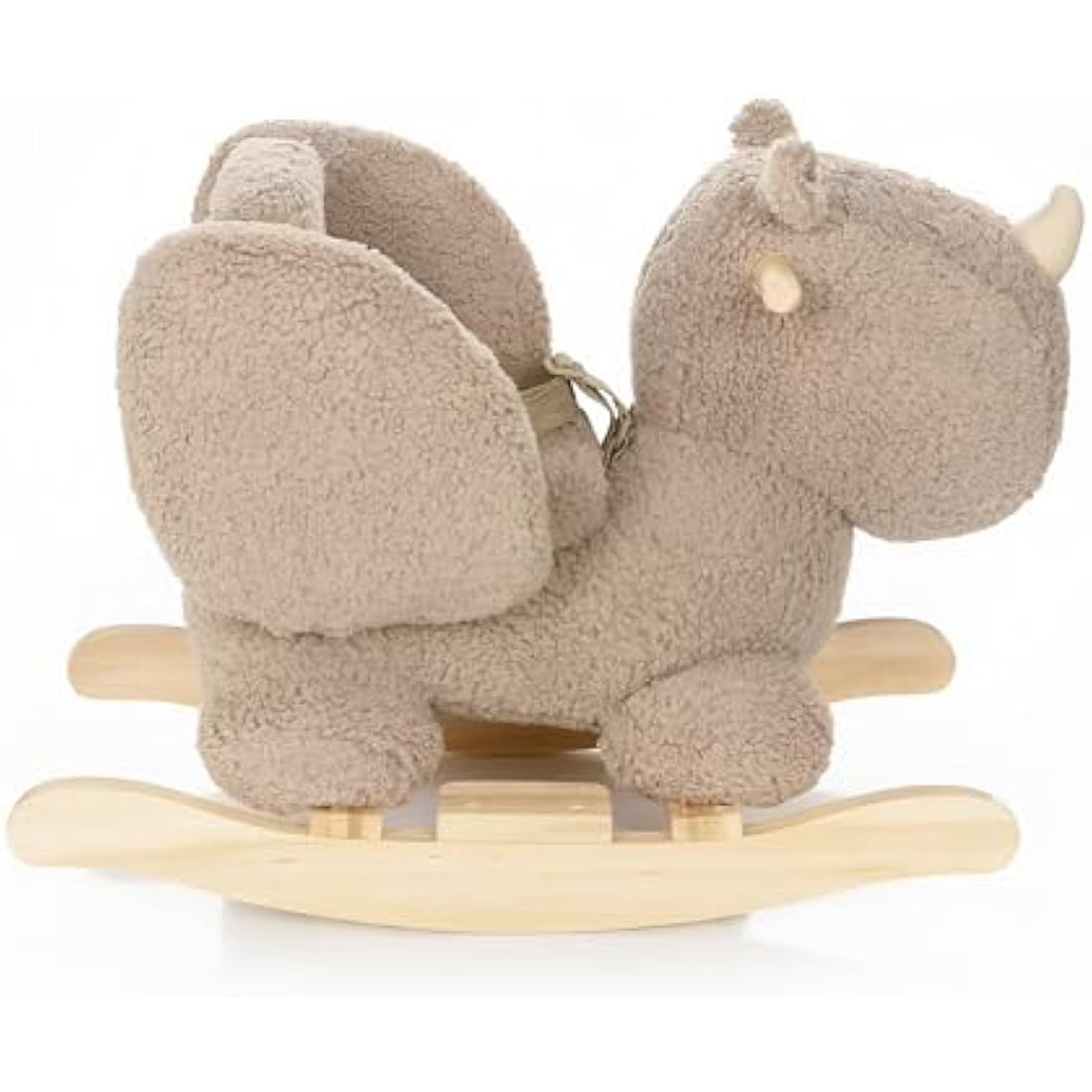 Nattou Wooden Rocker, Fully Padded Seat, Side Supports, Safety Belt, Handles For Small Hands, PETA-Approved Vegan, Soap-Water Cleaning, Super Soft Teddy Fabric Material, 10-36 Months, Taupe Rhino