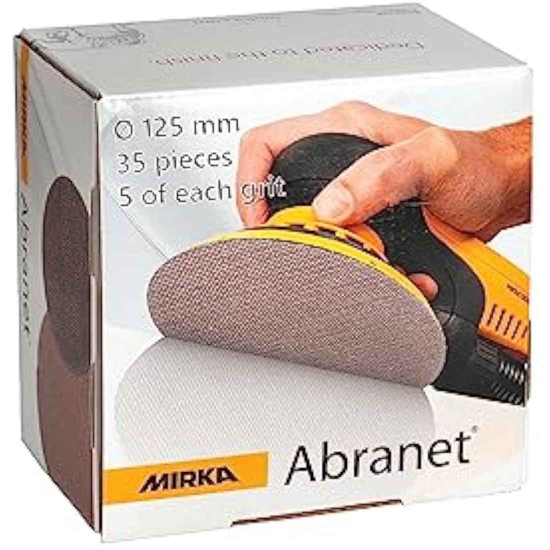 Mirka Abranet net sanding discs Ø 125 mm Hook & loop/Mix-pack 5 pcs of each grit size 80, 120, 180, 240, 320, 400, 600/35 pcs/For all 125 mm orbital sanders and grinders