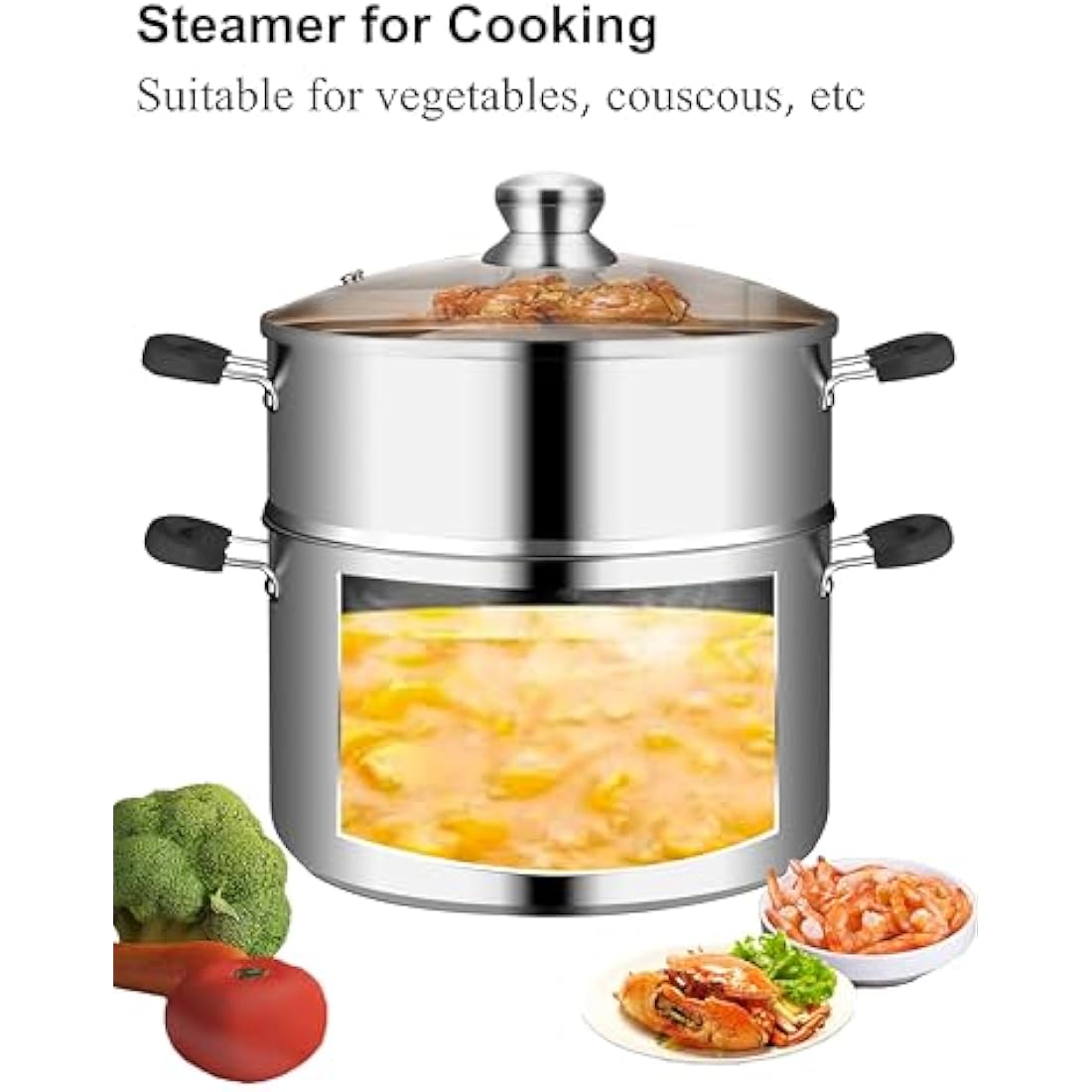 VENTION Stainless Steel Steamer Cooking 18cm for Induction Hob, Vegetable Steamer Pan, Couscous Pot 2 L