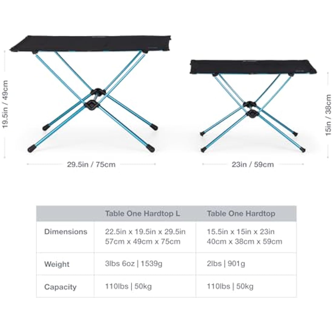Helinox Table One Hardtop Large | Weather resistant, Lightweight and Collapsable, Portable, Outdoor Camping Table - Supports up to 50 kg in weight (Black)