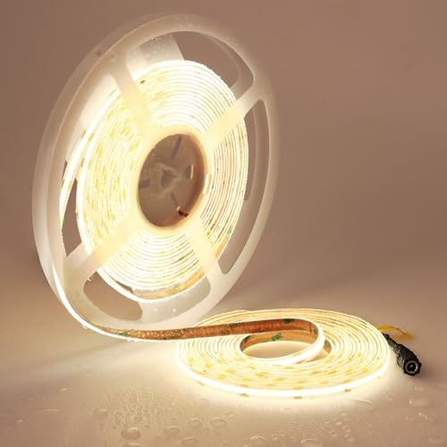 TOPAI 24V COB LED Strip 10M Natural White 4000K Waterproof IP65 Outdoor, CRI>93 Super Bright 7000Lm, 384LEDs/M Dotless Uniform LED Tape for Room Cabinet Home DIY Lighting Projects