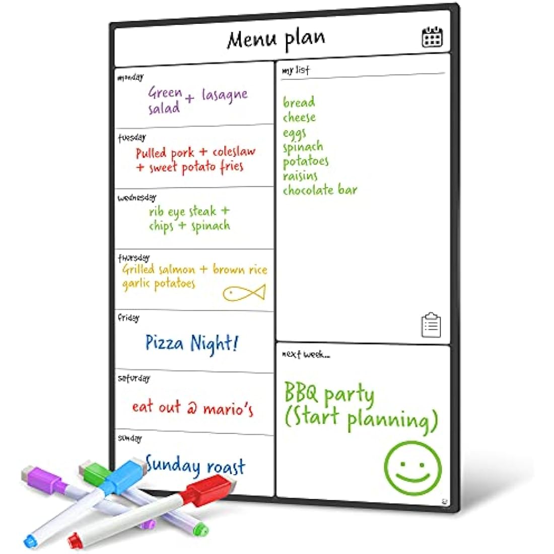 Smart Panda A3 Magnetic Whiteboard Fridge Calendar - Meal Planner and Shopping List White Board - Memo Board and Family Planner Notice Board - Weekly