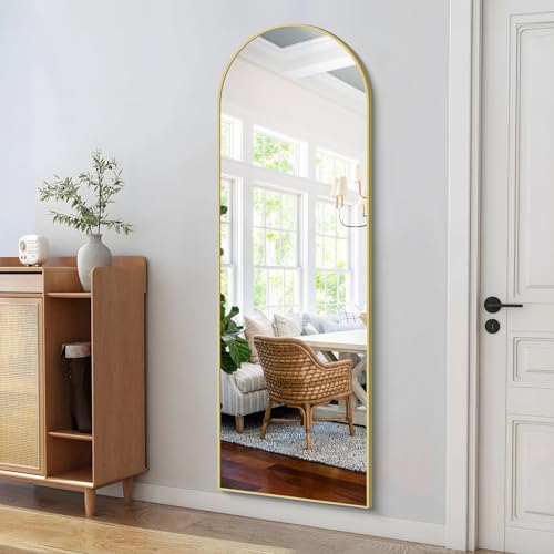 COFENY Arch Full Length Mirror, 161 x 52 cm Gold Full Body Mirror with Aluminum Frame, Wall Mirror Standing Leaning or Hanging, Floor Mirror for