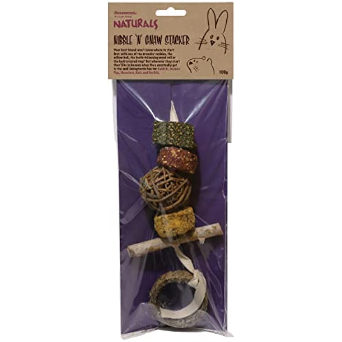 Rosewood Naturals Nibble ‘N’ Gnaw Stacker, Small Animal Treat and Gnaw Toy for Rabbits, Guinea Pigs, Chinchillas, Hamsters, Gerbils, Mice and Rats, 100g