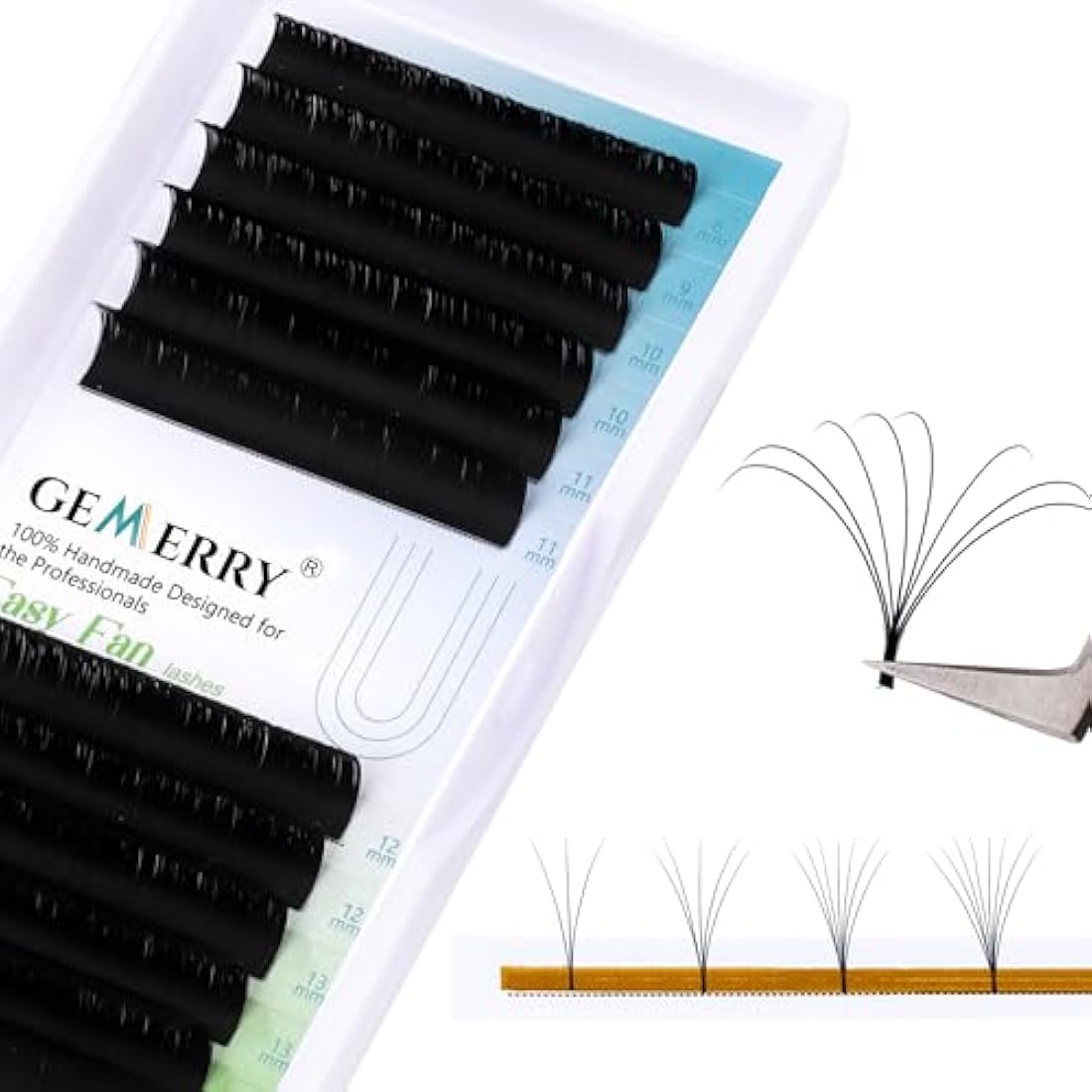 Gemerry Easy Fan Lash Extensions D curl 0.07mm 8-14mm Mixed Tray Noir Russian Volume Automatic Blooming Self Fanning Lashes Long Individual Volume 3D 4D 5D 6D 8D Lash Fan (0.07-d curl-mix 8-14mm)