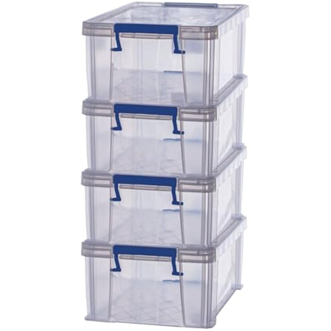 BANKERS BOX 4x 10L Plastic Storage Boxes with Lids. ProStore Super Strong Stackable Plastic Storage Boxes (14 x 34 x 21.5cm), Made in the UK, Clear