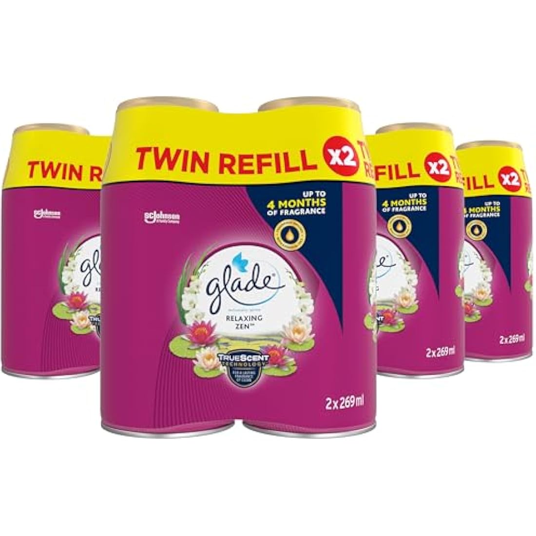 Glade Automatic Air Freshener Refills, Room Spray & Odour Eliminator, Relaxing Zen, Pack of 4 Duos (8 Refills x 269ml)