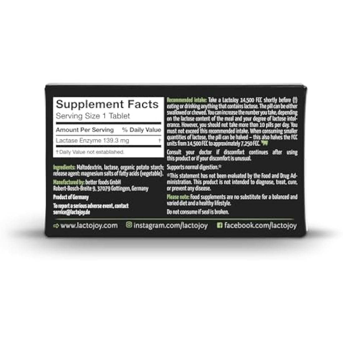 LactoJoy Lactase Tablets | Helps with Lactose Intolerance | Contains 45 Pcs. of Extra-Strength Dose (14,500 FCC) Lactase Enzyme Tablets | 100% Vegan | Supports The Lactose Digestion