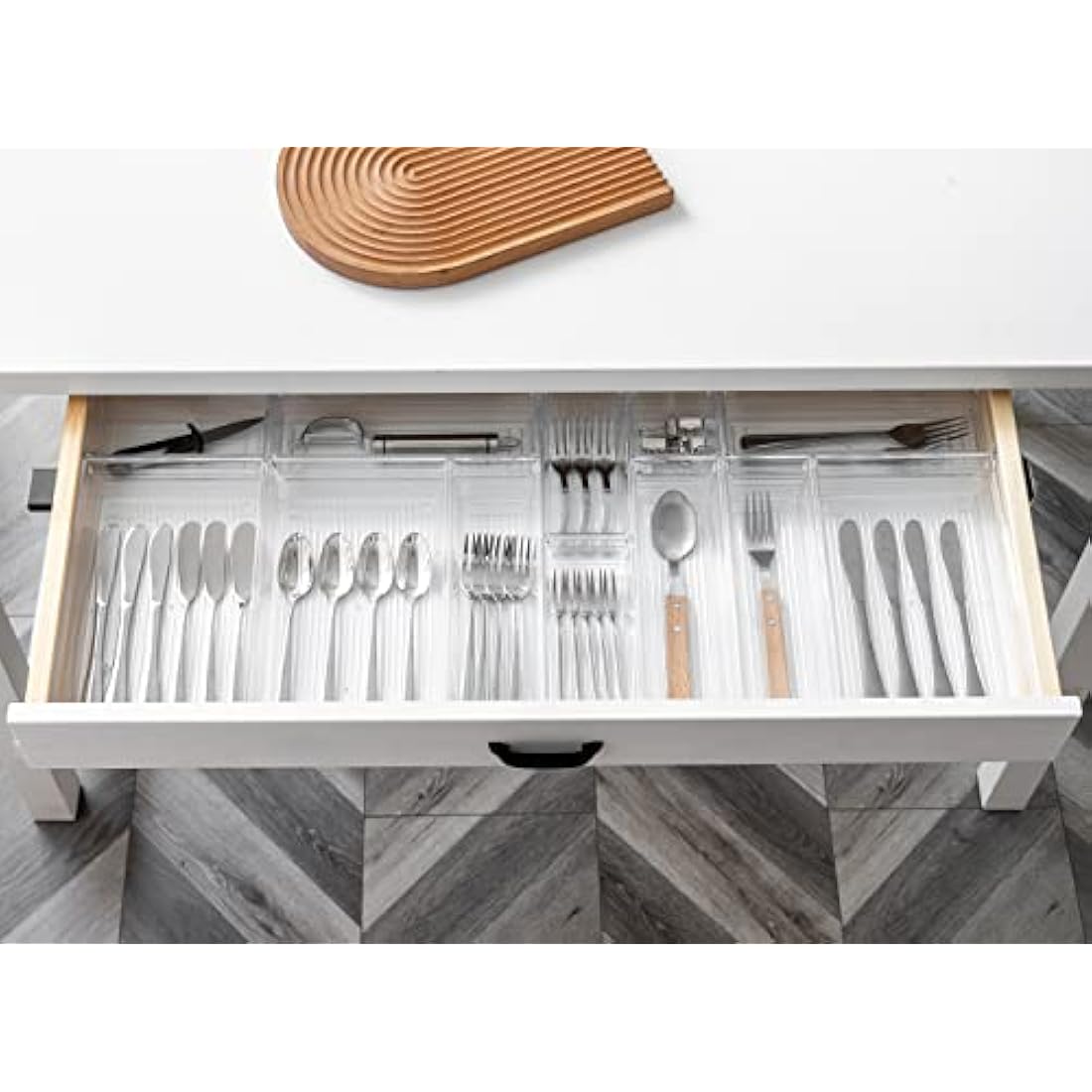 DCA 25 PCS Clear Plastic Drawer Organizer Tray, Bathroom Organizers and Storage Bins for Makeup, Kitchen Utensils, Jewelries, Gadgets, Office Desk