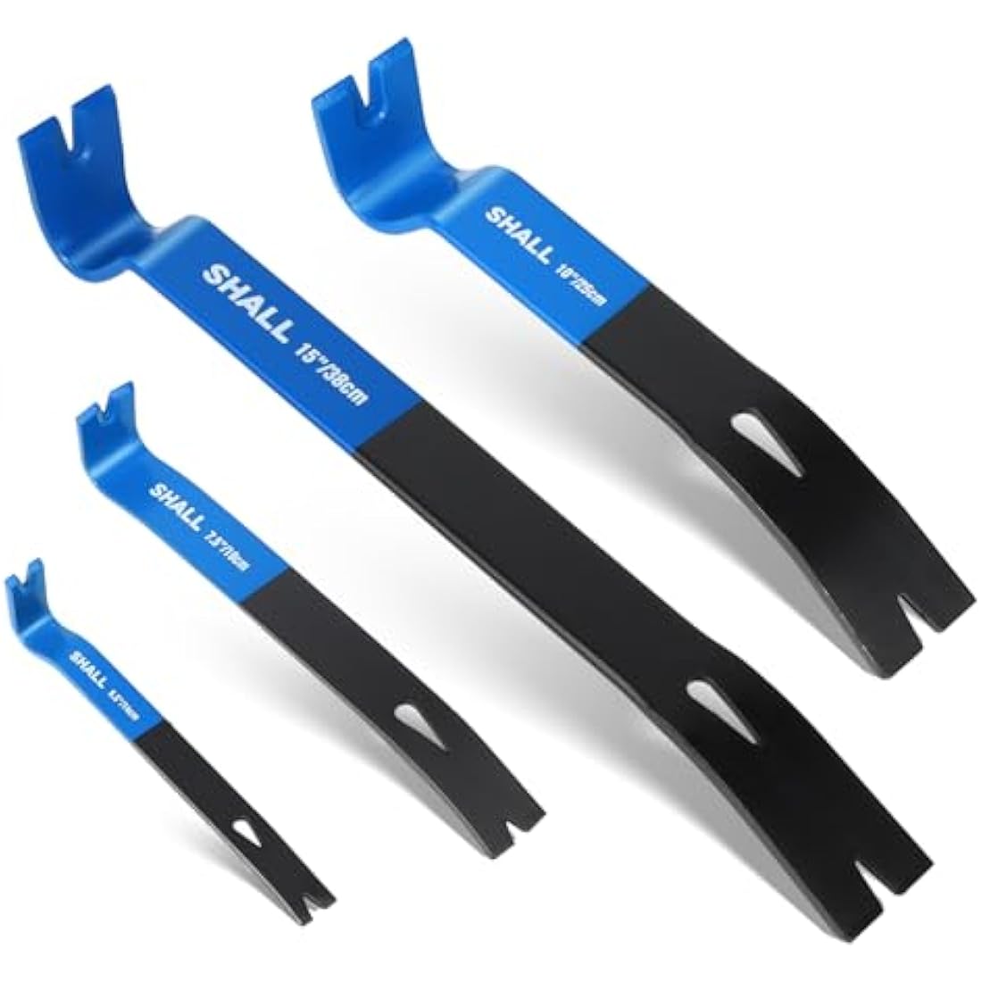 SHALL 4-Piece Flat Pry Bar Set -15" 10" 7.5" 5.5"- Heavy Duty & Mini Nail Puller Crowbar, Utility Claw Bar, Wonder Bar, High-Carbon Steel Flat Bar Tool for Home Remolding & Woodworking