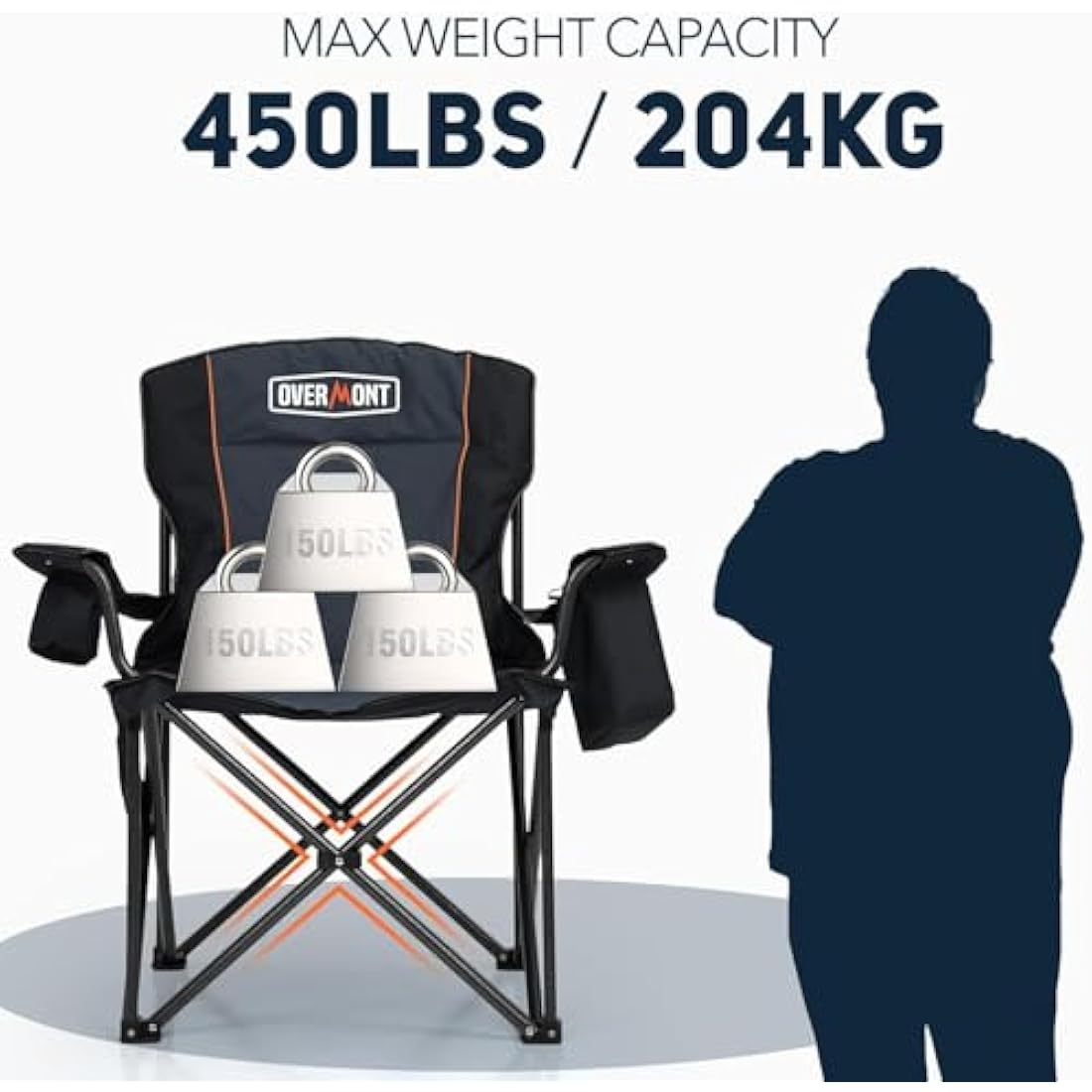 OVERMONT 204kg Oversized Camping Folding Chair for Adults with Cooler Bag & Carry Bag-Heavy Duty Lawn Chair with Cup Holder Support 450 LBS with High Back Comfy for Garden Picnic Beach