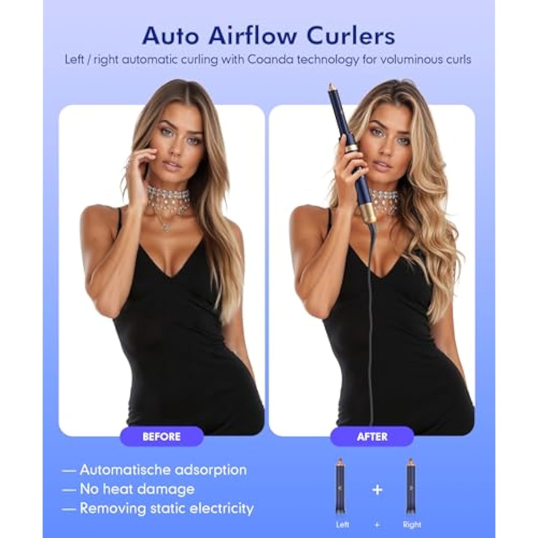 Air Styler-1300W 4 in 1 Hair Styler with 110000U/Hair Styler Curling Wands for Curling,Straightening,Volumizing and Drying-Hair Curler-Ionic Technology,Air stylers for All Hair Type(Dark Blue)