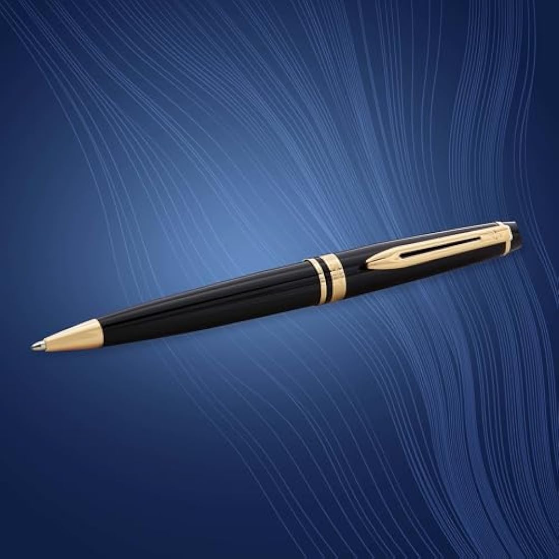 Waterman Expert Ballpoint Pen | Gloss Black with 23k Gold Trim | Medium Tip | Blue Ink | Gift Box