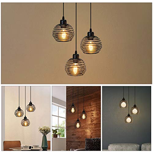 ZMH Industrial Ceiling Pendant Light 3-flame cage vintage hanging lamp retro dining table pendant light in black and gold,3 x E27 max.40 watts, for