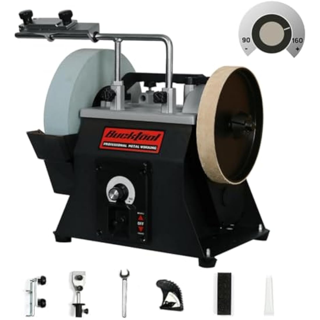 BUCKTOOL 250mm Variable Speed Sharpener 90-160RPM Two-Direction Water Cooled 220 Grit Wet and Dry Sharpening System, SCM8103