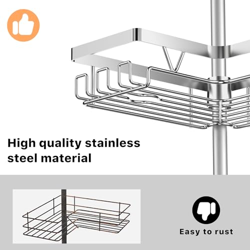 Kegii Shower Caddy - Telescopic Shower Storage Corner Bathroom Caddy, Adjustable No Drilling Shower Shelf With 4 Baskets, Silver