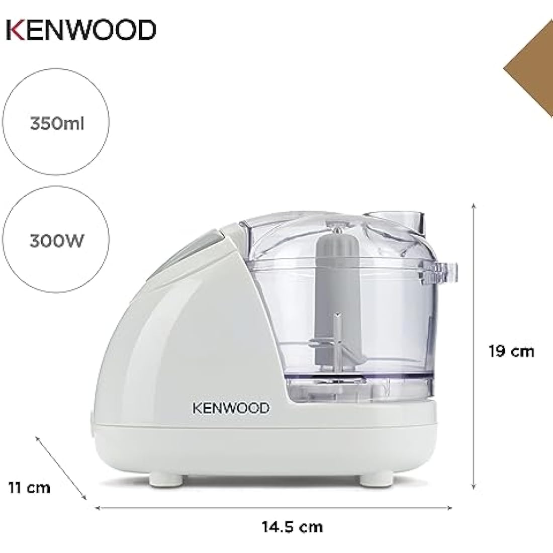 Kenwood Mini Chopper, 0.35 Litre Dishwasher Safe Bowl, 2 Speeds, Rubber Feet for Food Chopper Stability, 300 W, CH180B, Assorted