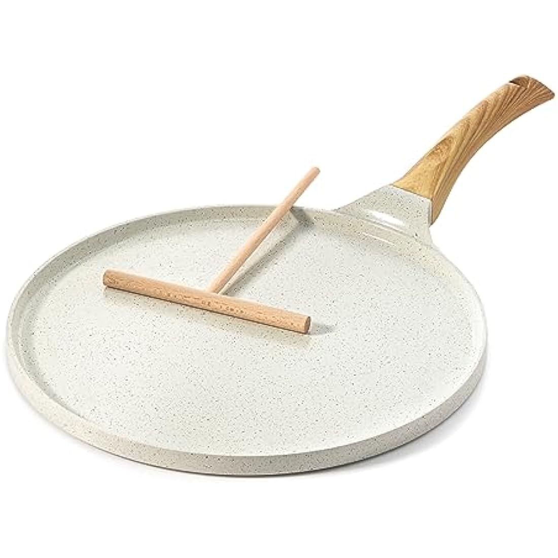 SENSARTE Nonstick Pancake Pan with Spreader, 26cm Swiss Ceramic Coating Dosa Pan Crepe Pan Flat Skillet Tawa Griddle with Stay-Cool Handle, Induction Compatible (White)