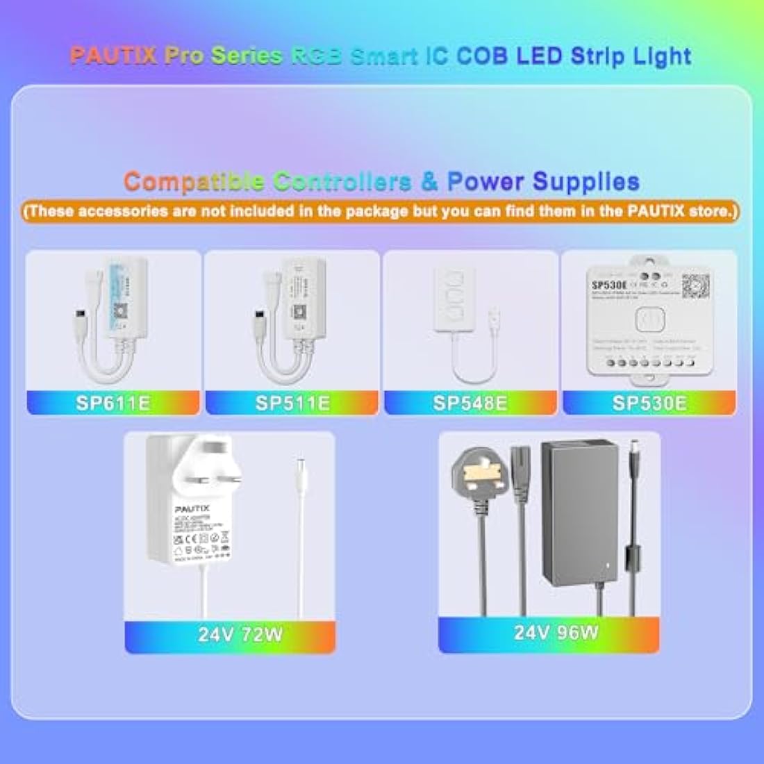 PAUTIX RGB Smart IC COB LED Strip 5M,DC24V Colour-Changing Pixel Addressable RGB LED Tape Lights,Multicoloured Flexible Lights for Home DIY Lighting Projects(Mains and Remote NOT Included)