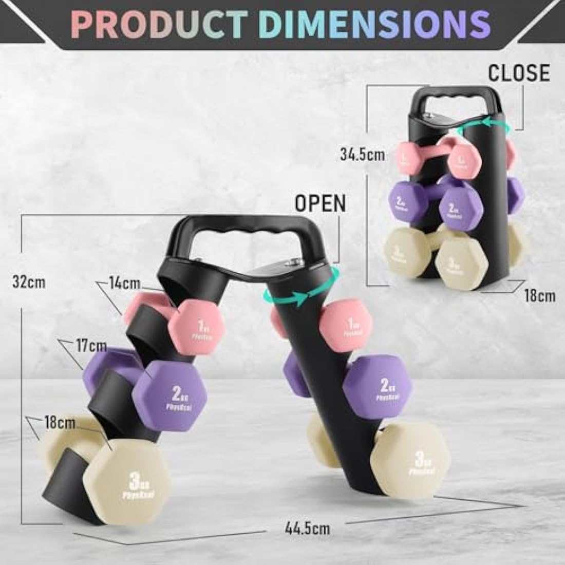 PhysKcal Dumbbells Set with Storage Rack, Hand Weights Set for Home, Gym & Studio