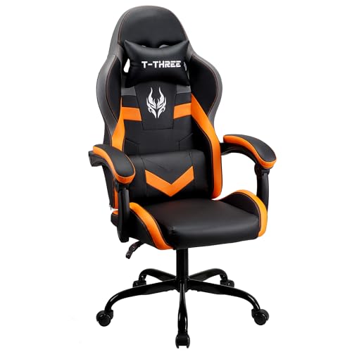T-THREE.Ergonomic high-back gaming, computer, office, study, swivel, and racing-style chair with adjustable lumbar and headrest support, 150kg weight