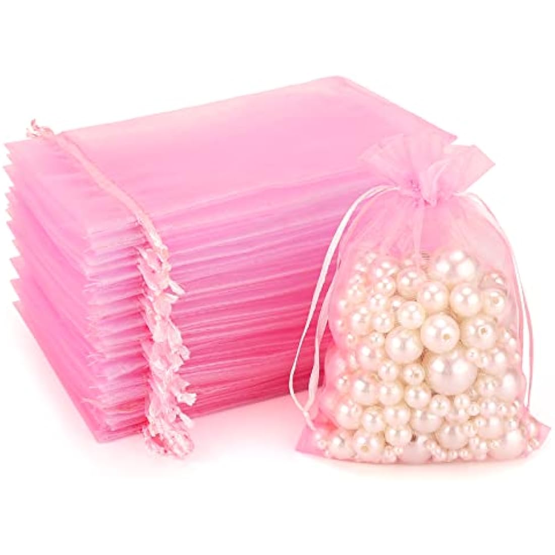 G2PLUS Pink Organza Gift Pouches, 10x15 CM Medium Organza Favour Bags, 100 PCS Wedding Jewelry Bags, Clear Mesh Pouches Perfect for Wedding, Christmas, Birthday, Anniversary
