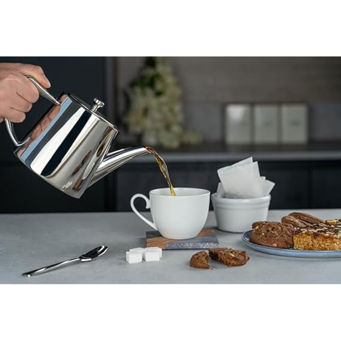 Café Olé DW-048 Derwent Teapot, Stainless Steel, 48oz (1.3 Litres), 4-5 Cup, Mirror Polished