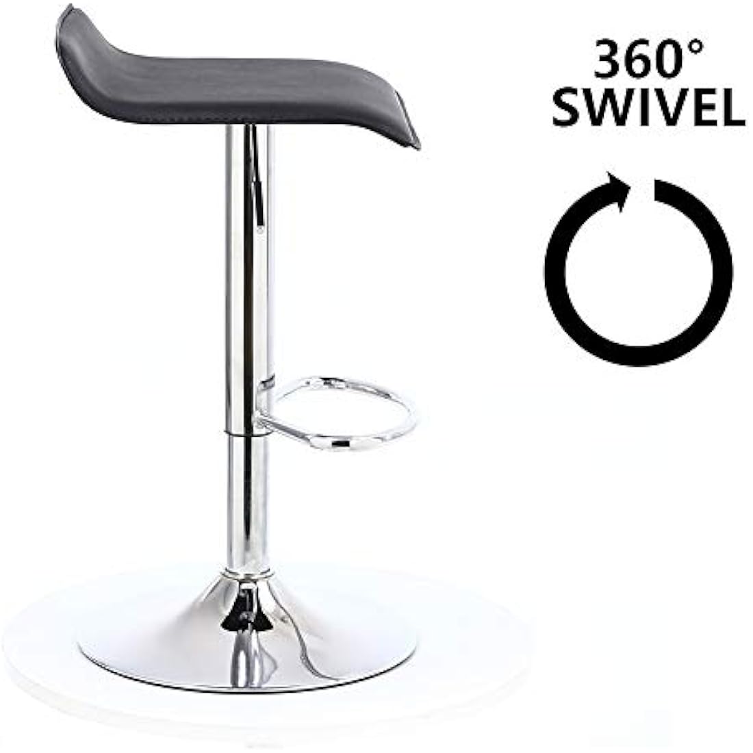 KKTONER 2 x Square Bar Stools PU Leather Swivel Adjustable Counter Stool Office Chair With Footrest (Black)