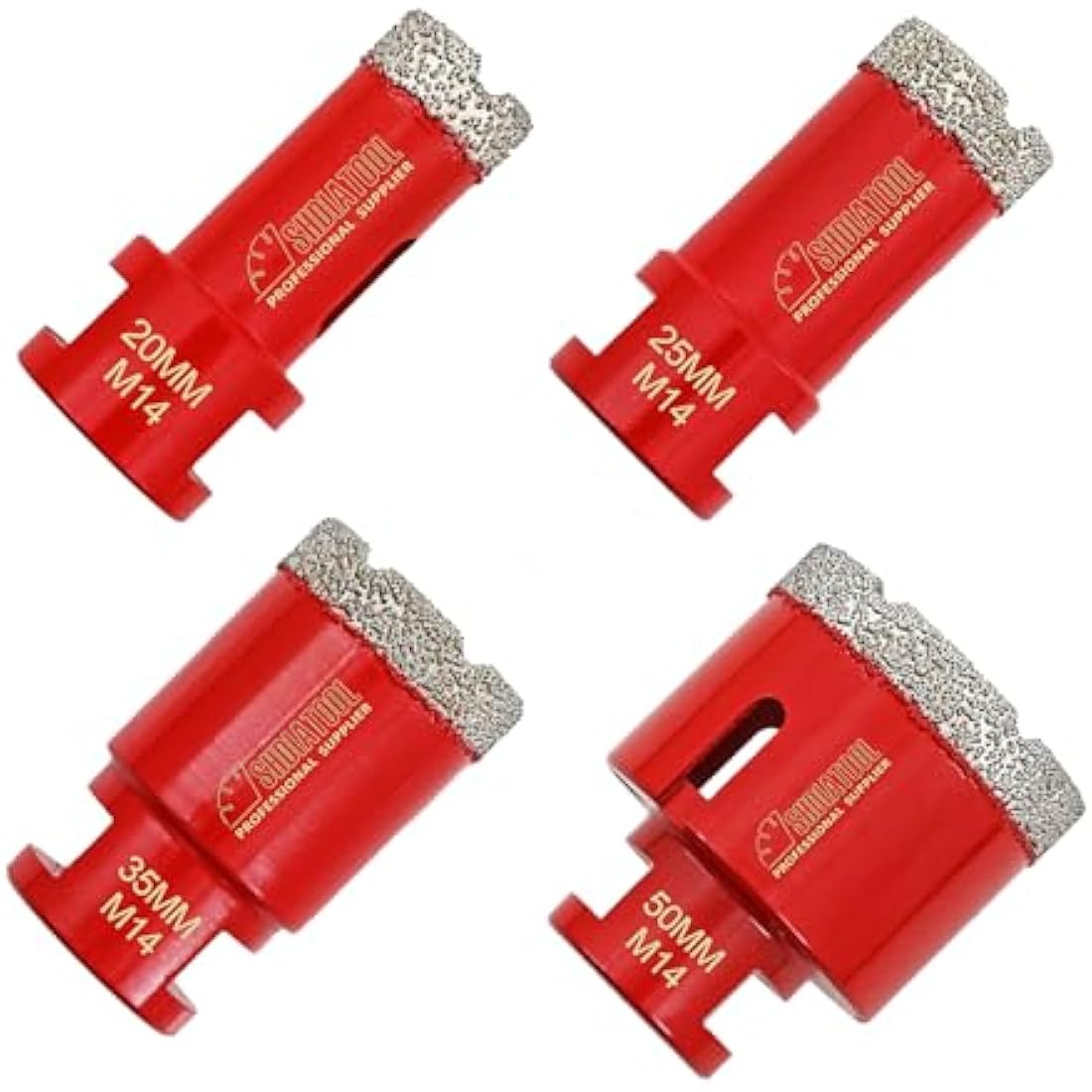 SHDIATOOL Dry Diamond Drill Core Bits 4pcs/Set Dia 20/25/35/50mm Vacuum Brazed M14 Connection for Tile Porcelain Granite Marble
