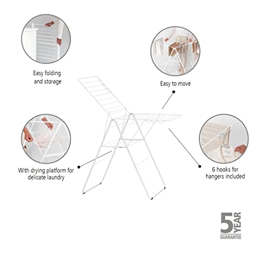 Brabantia HangOn Laundry Drying Rack (20m / Fresh White) Compact, Foldaway, Adjustable Indoor Stainless Steel Clothes Horse