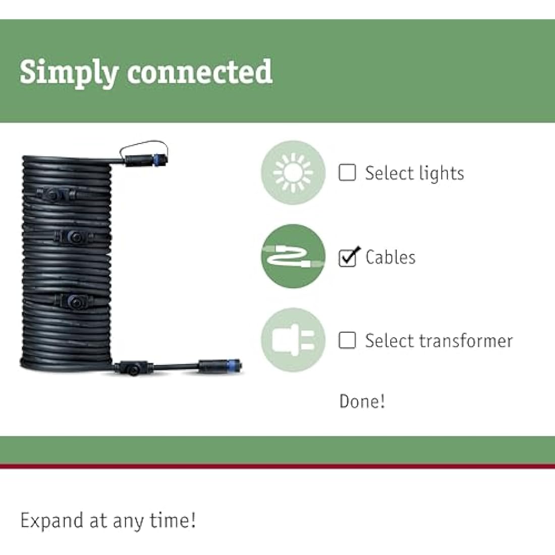 Paulmann 93930 Outdoor Plug & Shine Cable IP68 10m 1 in-5 Out 2x1,5mm² Black Plastic, 1000 x 1.5 x 1.5 cm