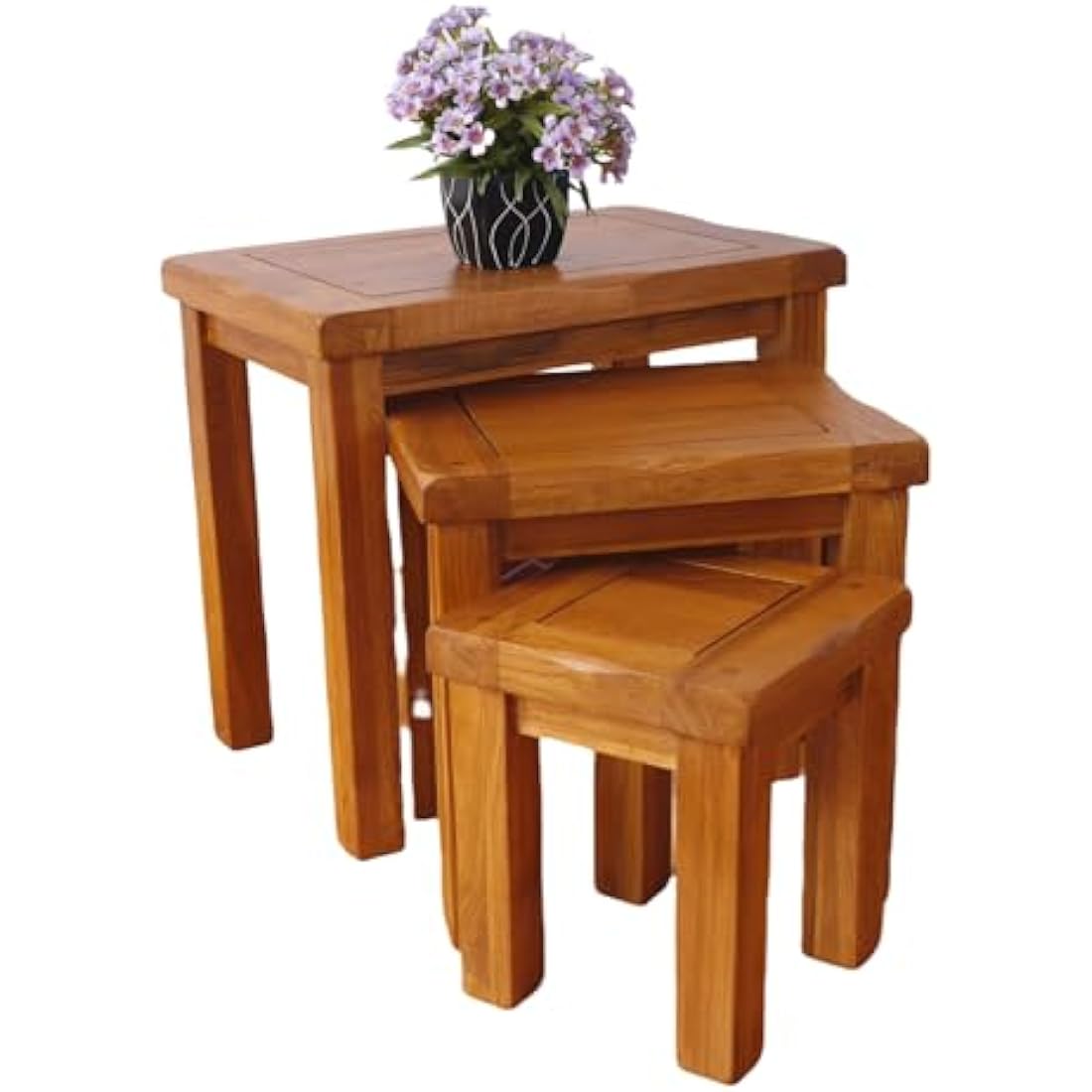 Kemtpase Nesting Table Solid OAK Nest of 3 Tables Wooden Side Nesting Wood End Coffee Lamp Table Rustic Sets