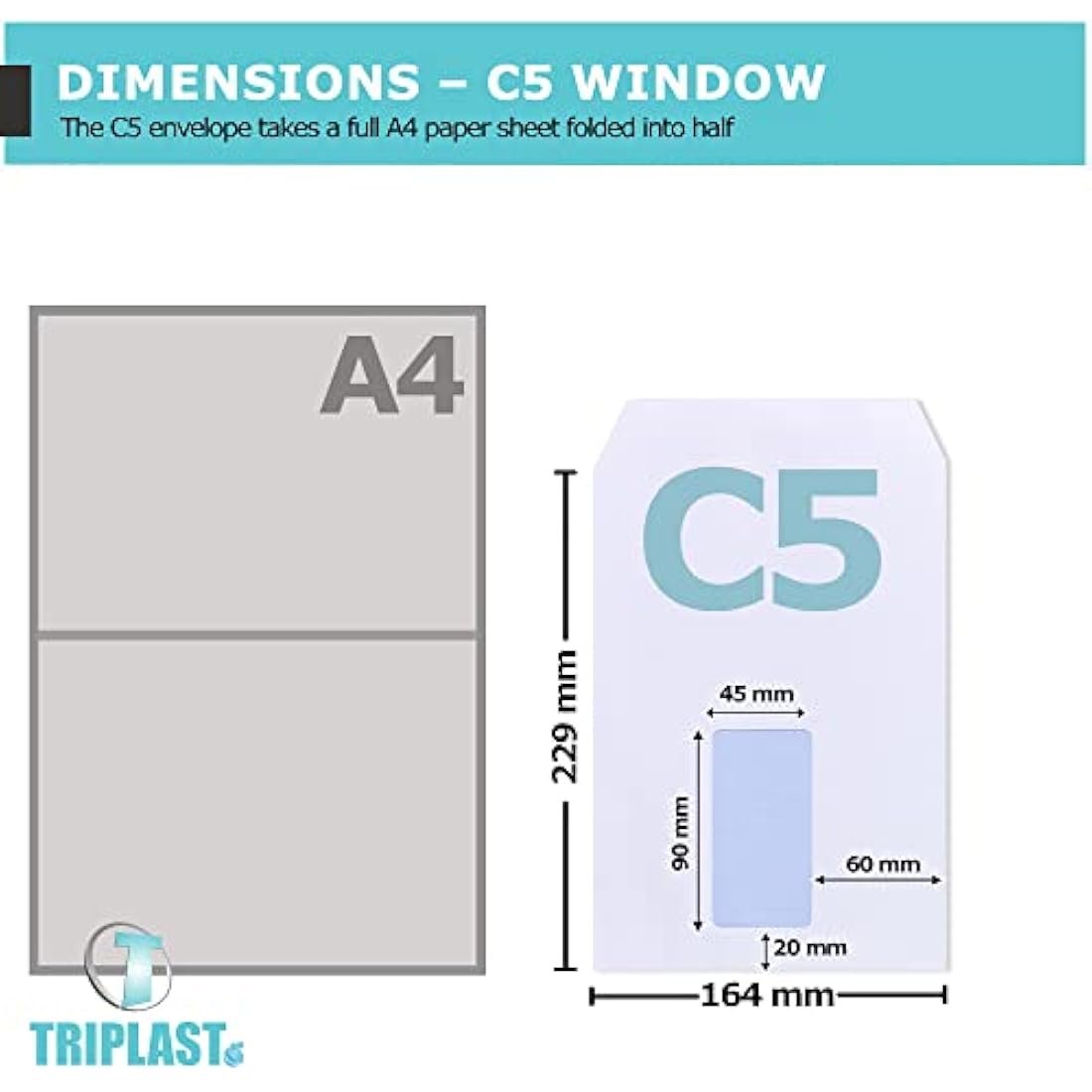 Triplast 100 x C5 Window Self Seal Security Envelopes (Size: 229x164mm) | Address Window, Self Sealing & Printer Safe Mailing Paper Envelopes | Ideal for Everyday Home, Office & Commercial Use