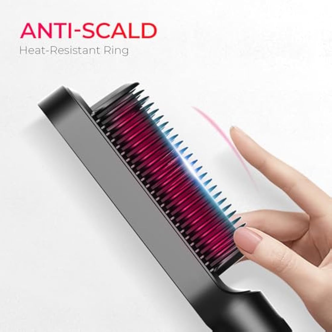 TYMO Hair Straightener Brush UK, Flat Iron and Hair Brush 2-in-1, Anti-Scald, Fast Heating, 5 Temp Settings (130℃-210℃), Professional Salon at Home, Wider Comb for Even Straightening, Black