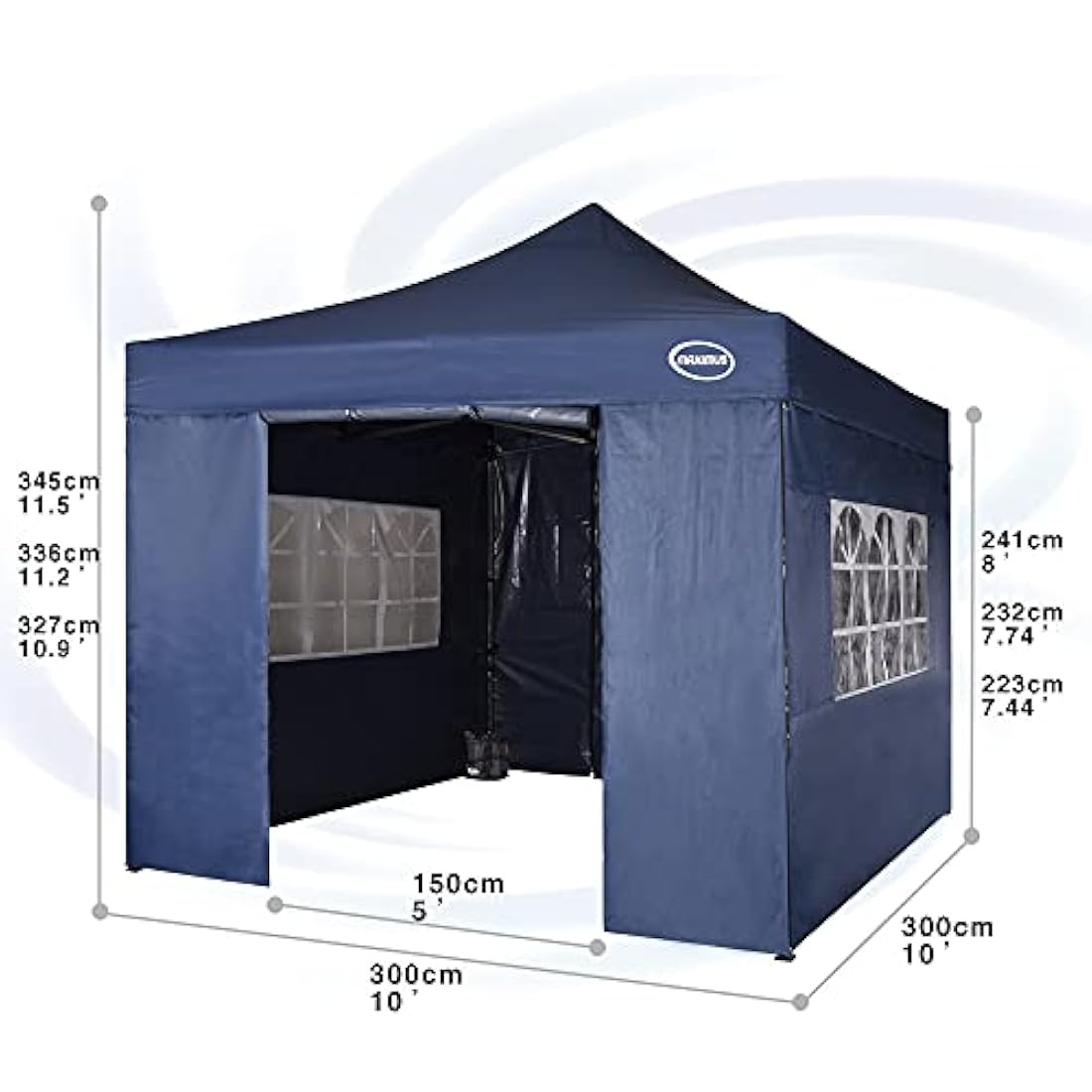 MAXIMUS HEAVY DUTY POP UP GAZEBO 3m x 3m COMMERCIAL MARKET STALL WITH 4 WEIGHT BAGS (4 Walls, Blue)